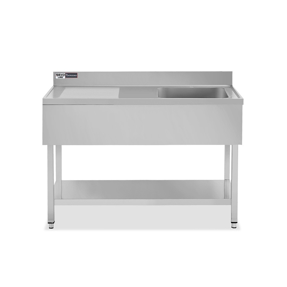 Spültisch, Edelstahl, Abtropffläche links, Grundboden, Aufkantung, 1 Becken, B 1400 x T 600 x H 965 mm, Hahnloch (Ø 32 mm)