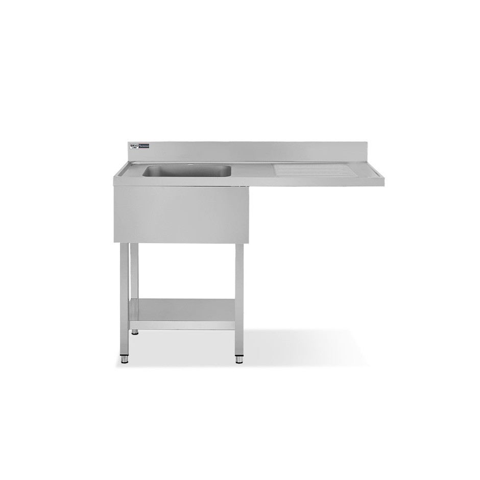 Spülmaschinen Spültisch (1200x700x965 mm), Edelstahl, 1 Becken, Abtropffläche rechts, Grundboden, Aufkantung, Hahnloch (Ø 32 mm)