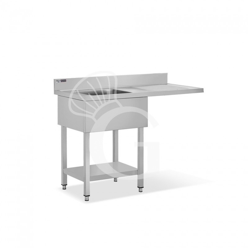 Spülmaschinen Spültisch (1200x700x965 mm), Edelstahl, 1 Becken, Abtropffläche rechts, Grundboden, Aufkantung, Hahnloch (Ø 32 mm)