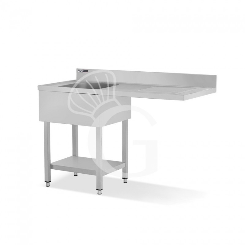 Spülmaschinen Spültisch (1400x700x965 mm), Edelstahl, 1 Becken, Abtropffläche rechts, Grundboden, Aufkantung, Hahnloch (Ø 32 mm)