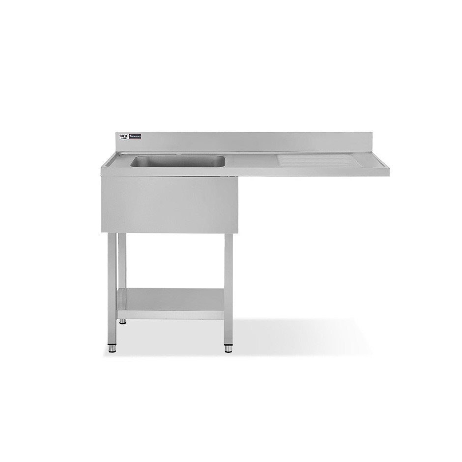 Spülmaschinen Spültisch (1400x700x965 mm), Edelstahl, 1 Becken, Abtropffläche rechts, Grundboden, Aufkantung, Hahnloch (Ø 32 mm)