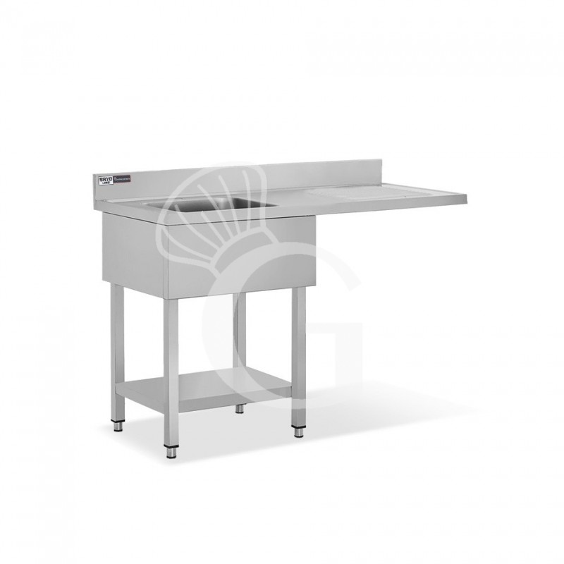 Spülmaschinen Spültisch (1400x700x965 mm), Edelstahl, 1 Becken, Abtropffläche rechts, Grundboden, Aufkantung, Hahnloch (Ø 32 mm)