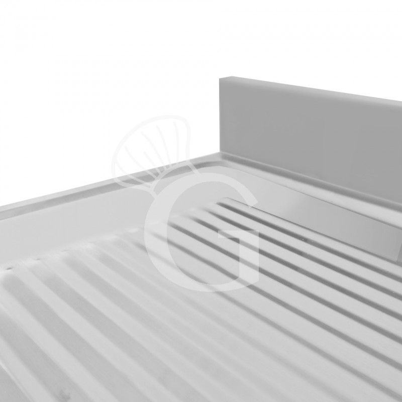 Spülmaschinen Spültisch (1600x600x965 mm), Edelstahl, 2 Becken, Abtropffläche links, Grundboden, Aufkantung, Hahnloch (Ø 32 mm)