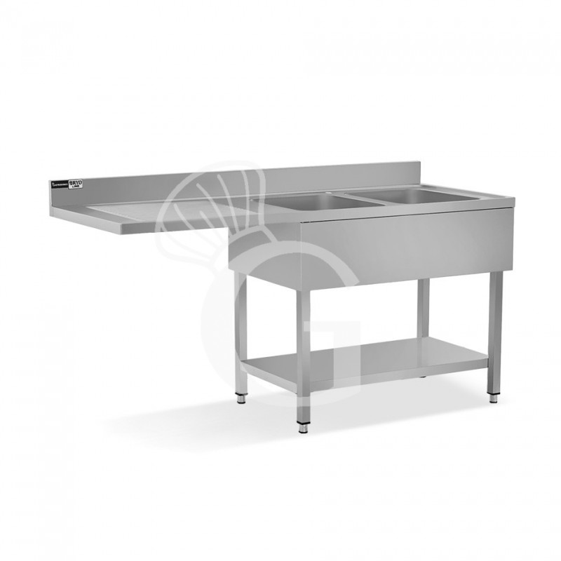 Spülmaschinen Spültisch, Edelstahl, 2 Becken, Abtropffläche links, Grundboden, B 2000 x T 600 x H 965 mm, Hahnloch (Ø 32 mm)