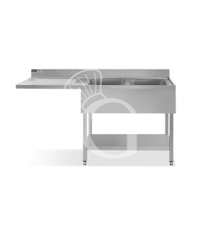 Spülmaschinen Spültisch, Edelstahl, 2 Becken, Abtropffläche links, Grundboden, B 2000 x T 700 x H 965 mm, Hahnloch (Ø 32 mm)