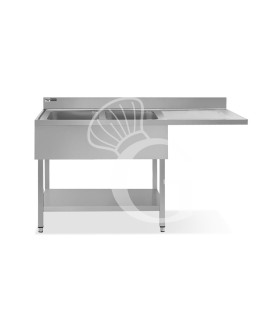 Spüle mit Spülmaschinenfach, Abtropffläche rechts, 2 Wannen, Hahnloch Ø 32 mm, B 1600 x T 600 x H 965 mm
