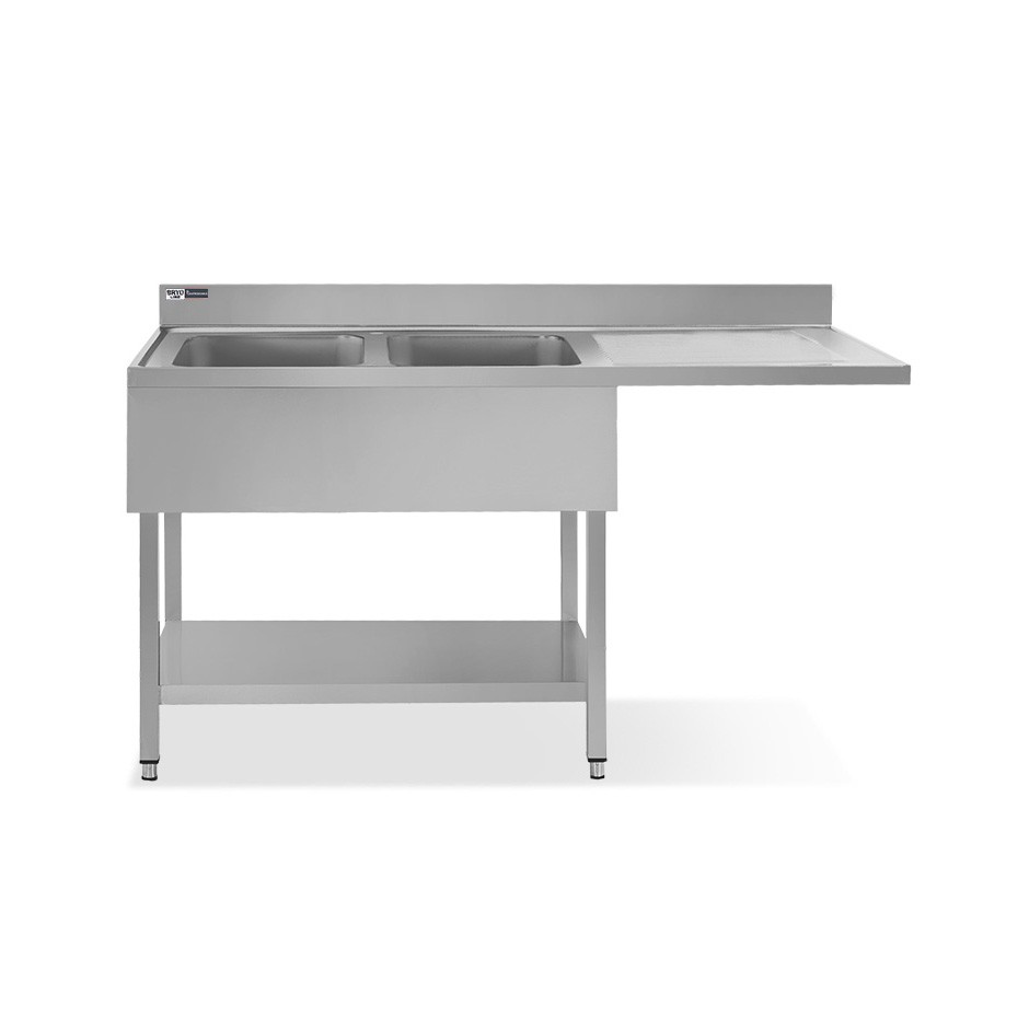 Spüle mit Spülmaschinenfach, Abtropffläche rechts, 2 Wannen, Hahnloch Ø 32 mm, B 1600 x T 600 x H 965 mm