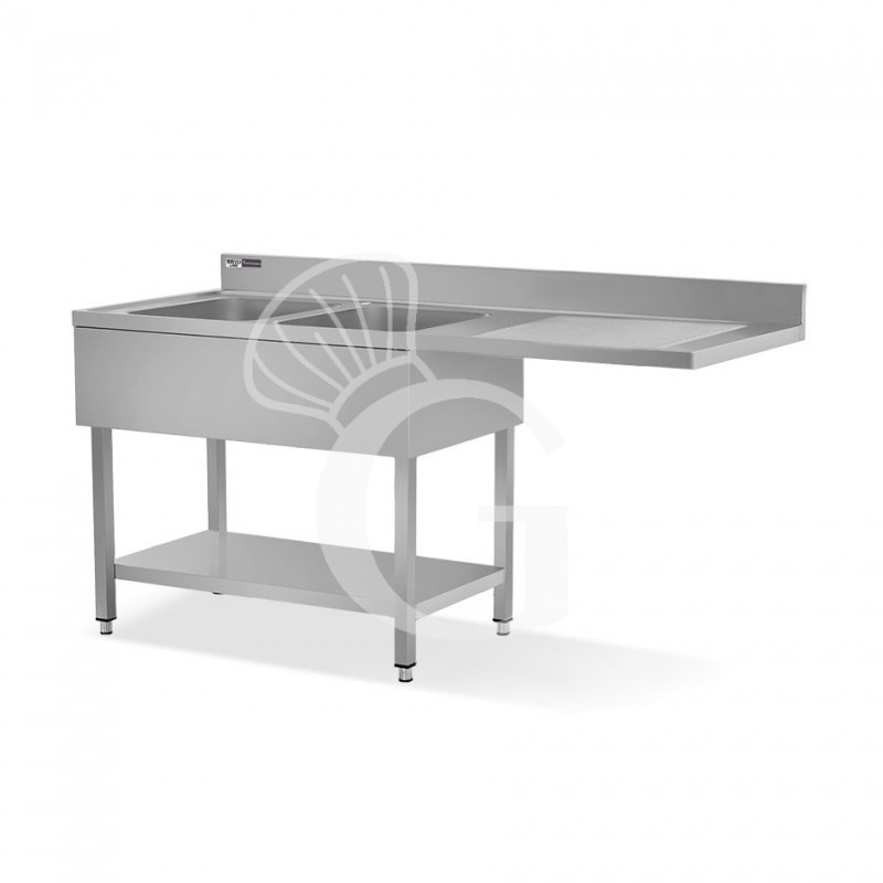 Spüle mit Spülmaschinenfach, Abtropffläche rechts, 2 Wannen B 1800 mm x T 600 mm x H 965 mm mit Hahnloch Ø 32 mm