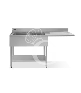 Spüle mit Spülmaschinenfach, Abtropffläche rechts, 2 Wannen B 1800 mm x T 600 mm x H 965 mm mit Hahnloch Ø 32 mm