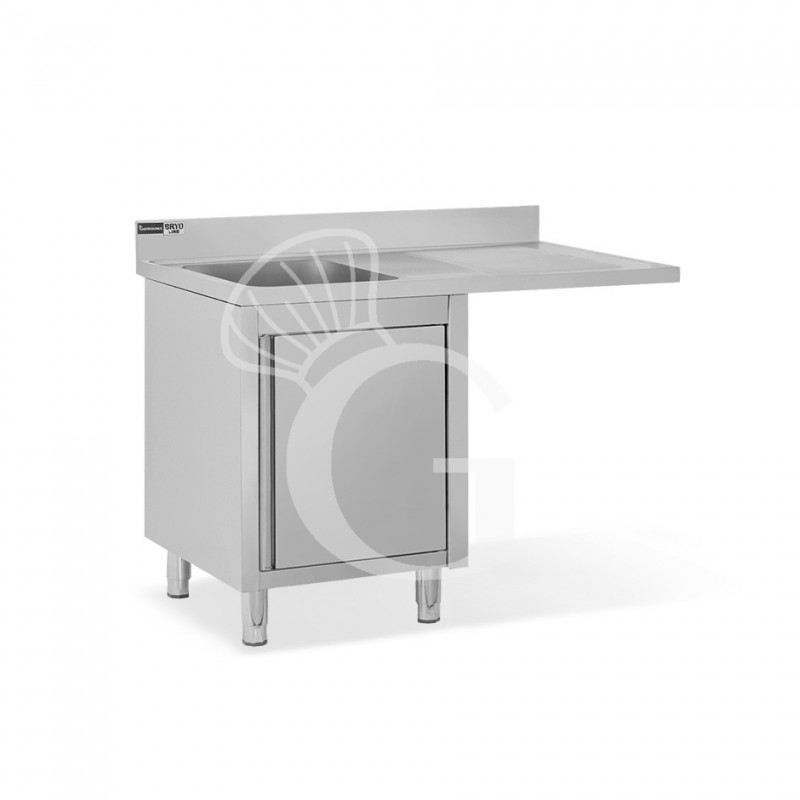 Spülmaschinen Spülschrank, Edelstahl, 1 Becken, Abtropffläche rechts, Flügeltür, Hahnloch Ø 32 mm, B 1200 x T 700 x H 965 mm