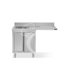 Spülmaschinen Spülschrank, Edelstahl, 1 Becken, Abtropffläche rechts, Flügeltüren,  B 1500 mm x T 700 mm x H 950 mm