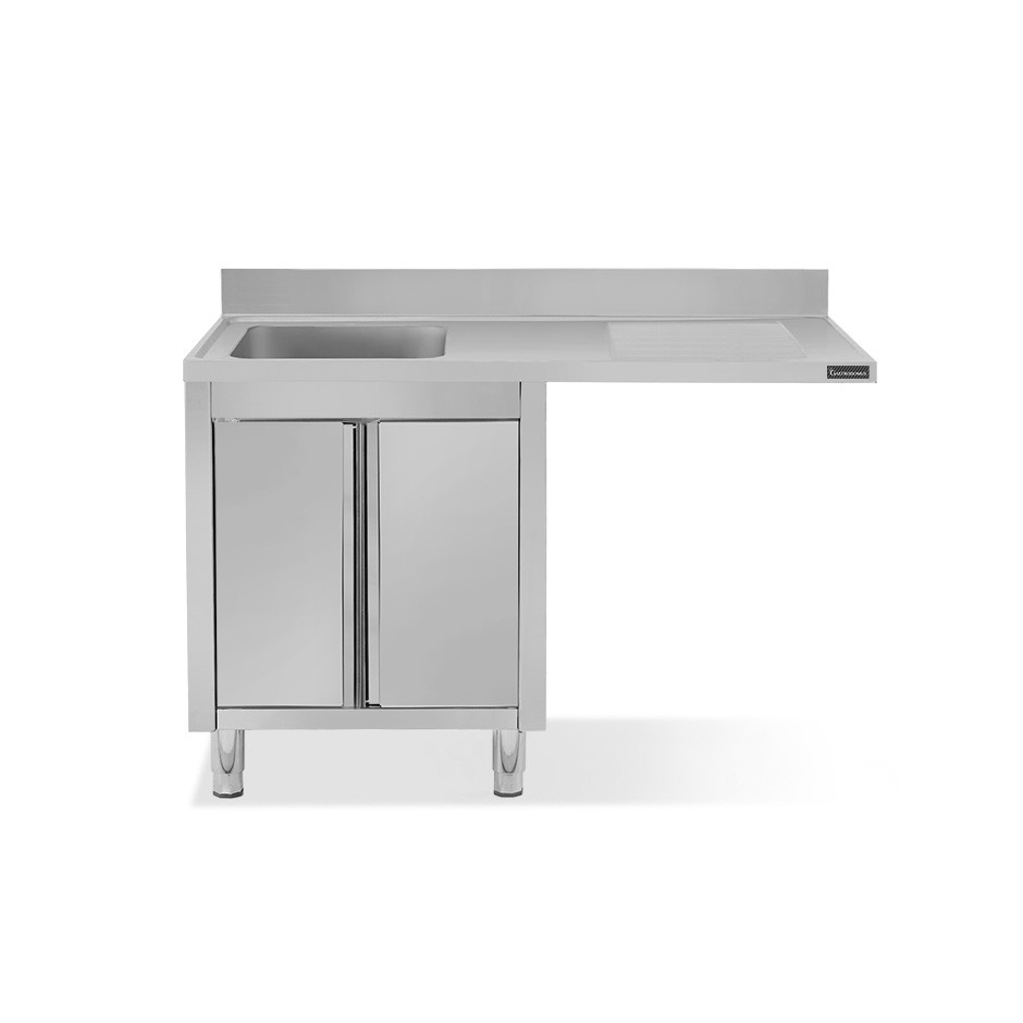 Spülmaschinen Spülschrank, Edelstahl, 1 Becken, Abtropffläche rechts, Flügeltüren,  B 1500 mm x T 700 mm x H 950 mm