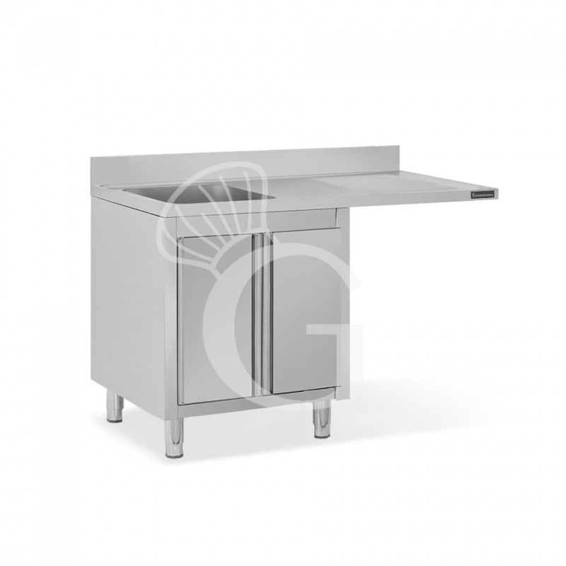 Spülmaschinen Spülschrank, Edelstahl, 1 Becken, Abtropffläche rechts, Flügeltüren,  B 1500 mm x T 700 mm x H 950 mm