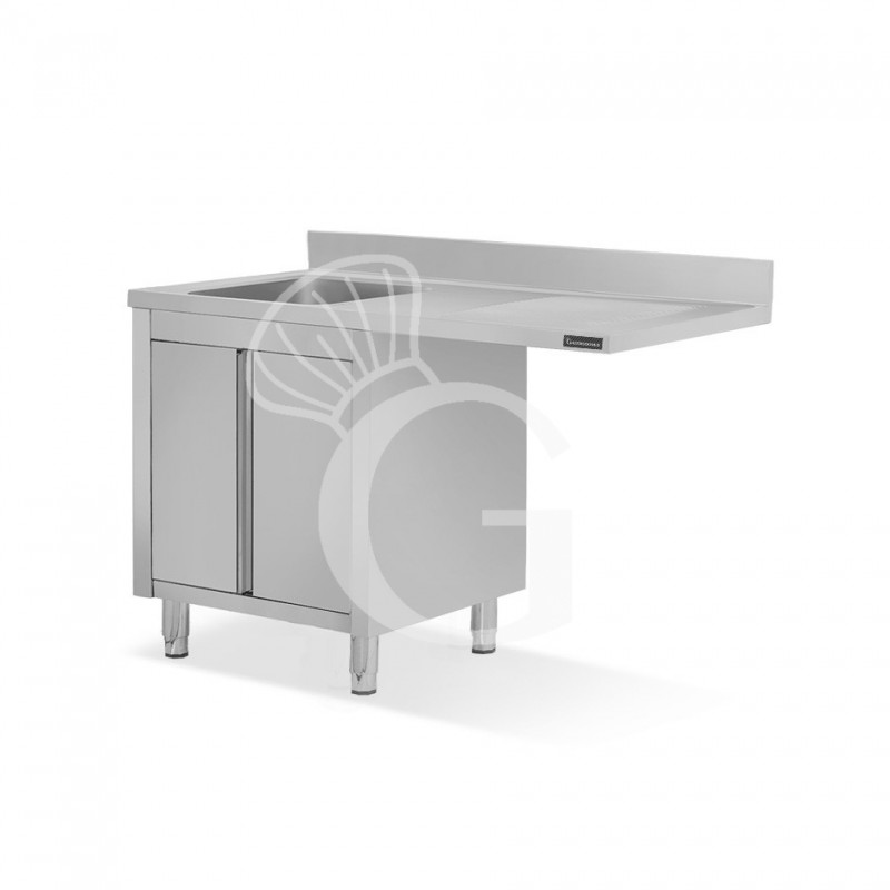 Spülmaschinen Spülschrank, Edelstahl, 1 Becken, Abtropffläche rechts, Flügeltüren,  B 1500 mm x T 600 mm x H 950 mm