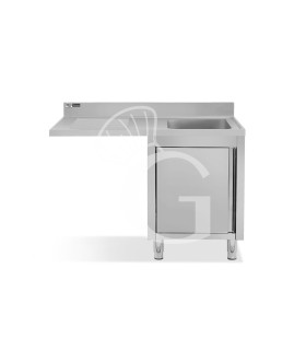 Spülmaschinen Spülschrank, Edelstahl, 1 Becken, Abtropffläche links, Flügeltür, Hahnloch Ø 32 mm, B 1200 x T 600 x H 965 mm