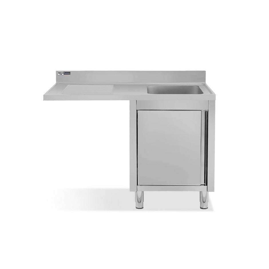 Spülmaschinen Spülschrank, Edelstahl, 1 Becken, Abtropffläche links, Flügeltür, Hahnloch Ø 32 mm, B 1200 x T 600 x H 965 mm