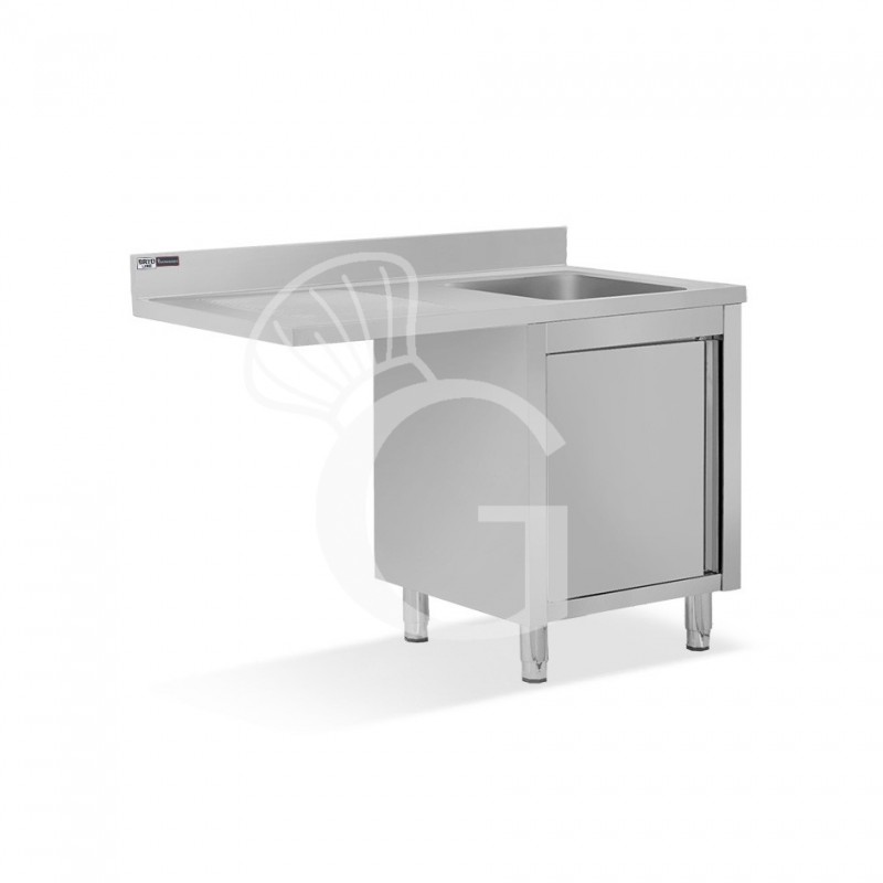 Spülmaschinen Spülschrank, Edelstahl, 1 Becken, Abtropffläche links, Flügeltür, Hahnloch Ø 32 mm, B 1200 x T 700 x H 965 mm