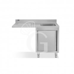 Spülmaschinen Spülschrank, Edelstahl, 1 Becken, Abtropffläche links, Flügeltür, Hahnloch Ø 32 mm, B 1200 x T 700 x H 965 mm