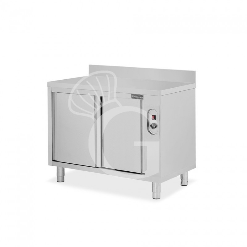 Beheizte Tisch aus Edelstahl mit Schiebetüren und Aufsatz B 1000 mm x T 600 mm x H 950 mm
