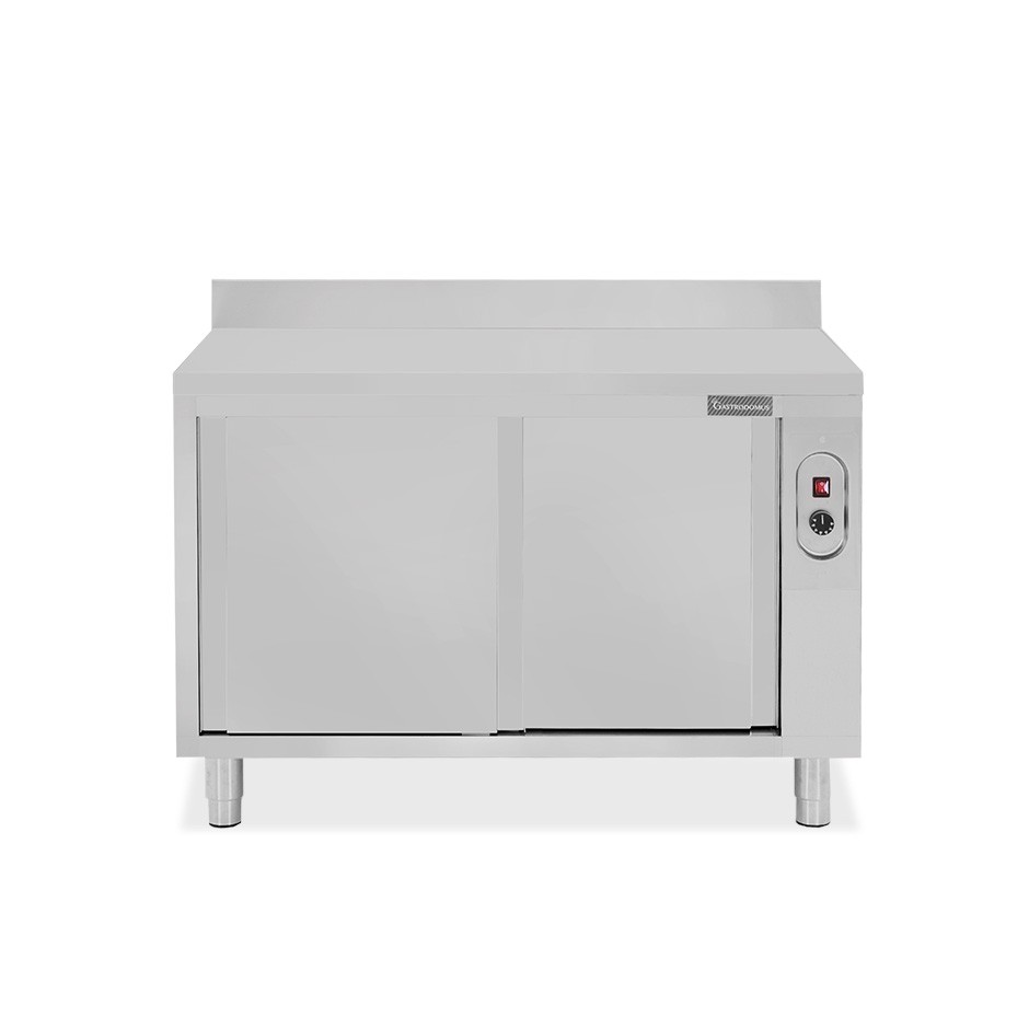Beheizte Tisch aus Edelstahl mit Schiebetüren und Aufsatz B 1200 mm x T 600 mm x H 950 mm