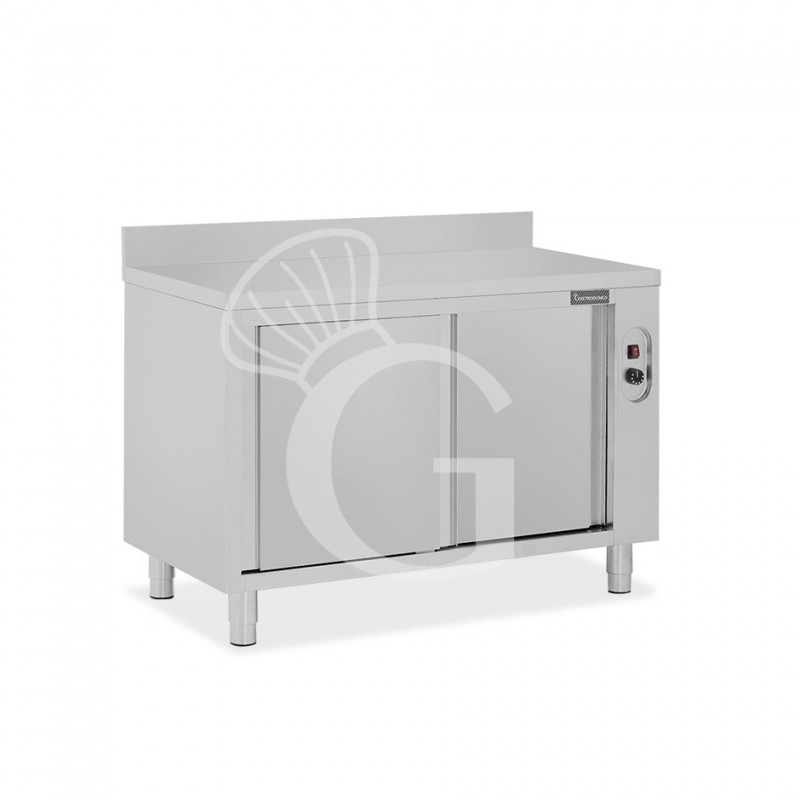 Beheizte Tisch aus Edelstahl mit Schiebetüren und Aufsatz B 1300 mm x T 700 mm x H 950 mm