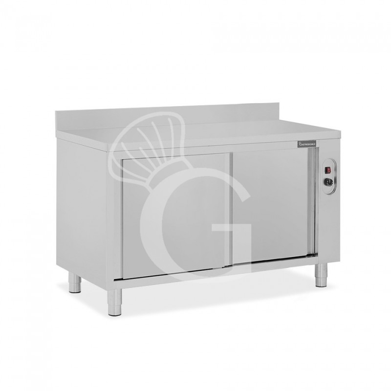 Beheizte Tisch aus Edelstahl mit Schiebetüren und Aufsatz B 1400 mm x T 600 mm x H 950 mm