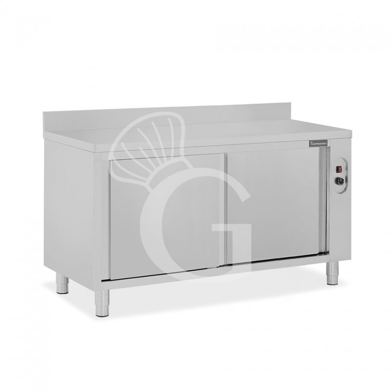 Beheizte Tisch aus Edelstahl mit Schiebetüren und Aufsatz B 1600 mm x T 600 mm x H 950 mm