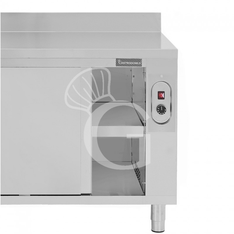 Beheizte Tisch aus Edelstahl mit Schiebetüren und Aufsatz B 1600 mm x T 600 mm x H 950 mm