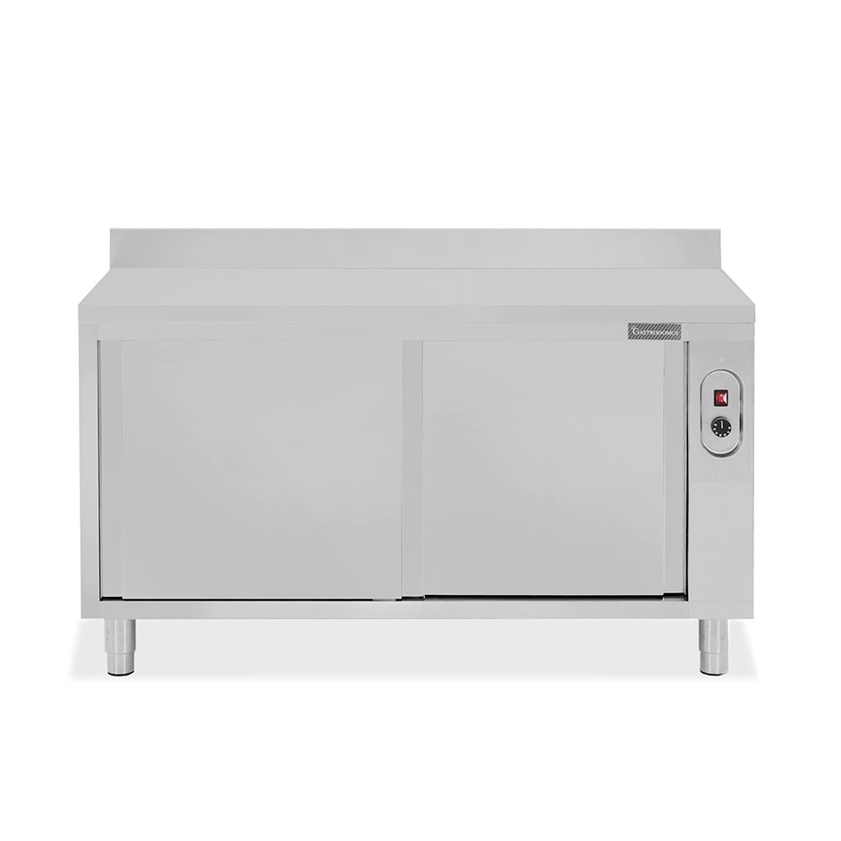 Beheizte Tisch aus Edelstahl mit Schiebetüren und Aufsatz B 1700 mm x T 700 mm x H 950 mm