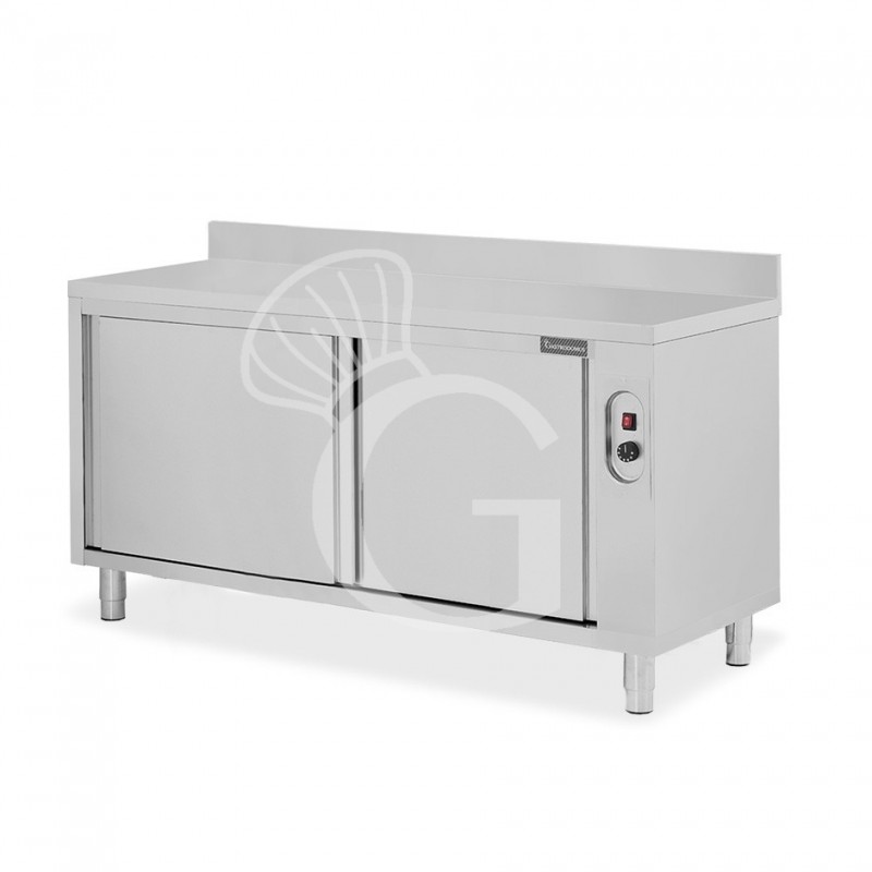 Beheizte Tisch aus Edelstahl mit Schiebetüren und Aufsatz B 1900 mm x T 700 mm x H 950 mm