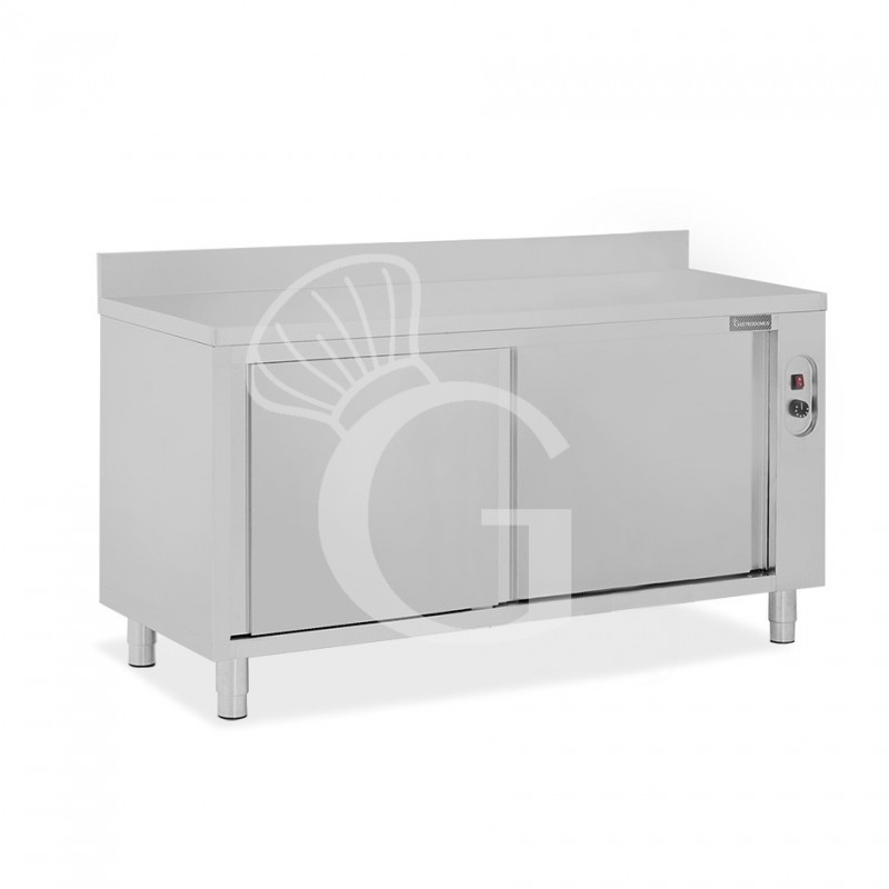 Beheizte Tisch aus Edelstahl mit Schiebetüren und Aufsatz B 1900 mm x T 600 mm x H 950 mm