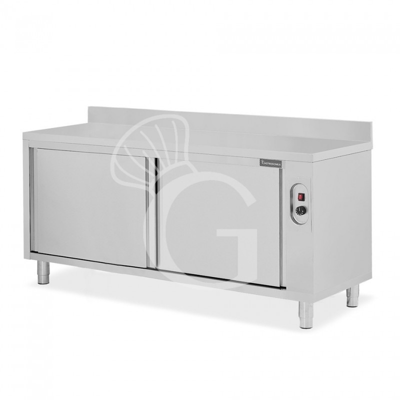 Beheizte Tisch aus Edelstahl mit Schiebetüren und Aufsatz B 2000 mm x T 600 mm x H 950 mm