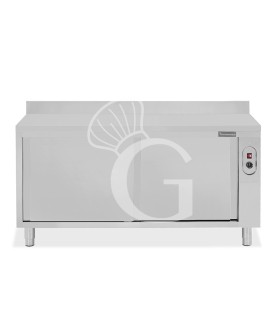 Beheizte Tisch aus Edelstahl mit Schiebetüren und Aufsatz B 2000 mm x T 600 mm x H 950 mm