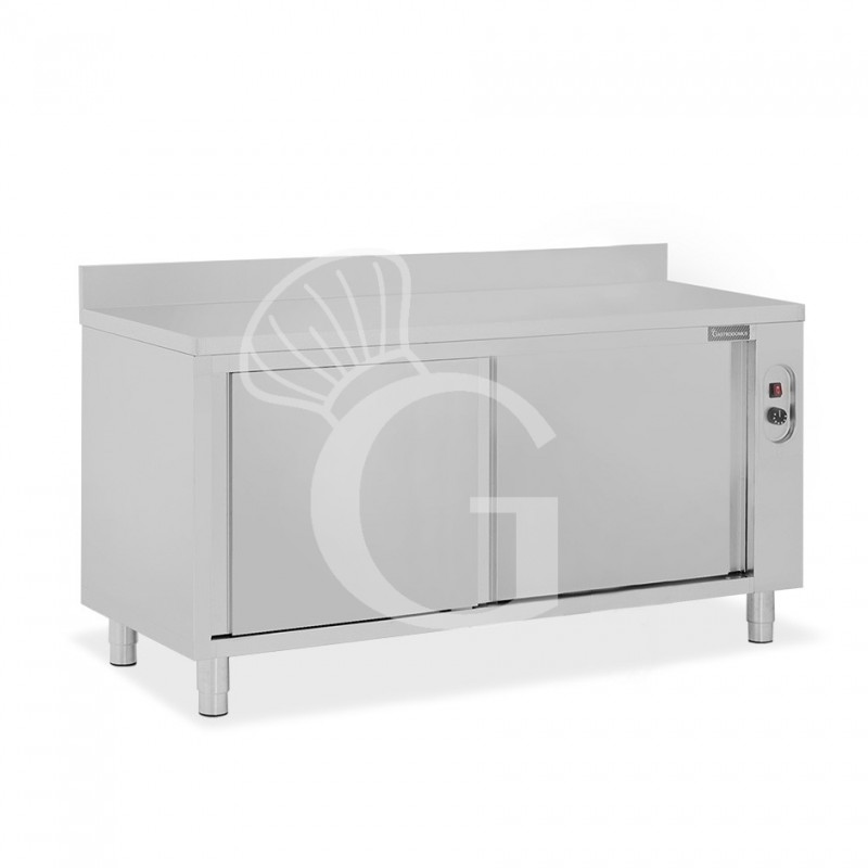 Beheizte Tisch aus Edelstahl mit Schiebetüren und Aufsatz B 2000 mm x T 700 mm x H 950 mm