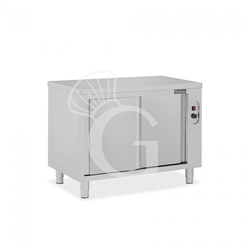 Beheizte Tisch aus Edelstahl mit Schiebetüren B 1100 mm x T 600 mm x H 850 mm