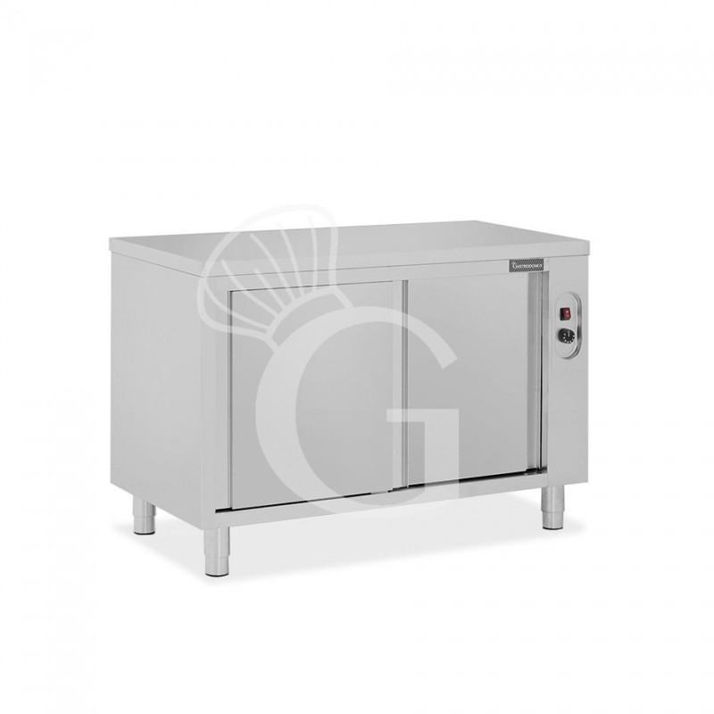 Beheizte Tisch aus Edelstahl mit Schiebetüren B 1300 mm x T 600 mm x H 850 mm