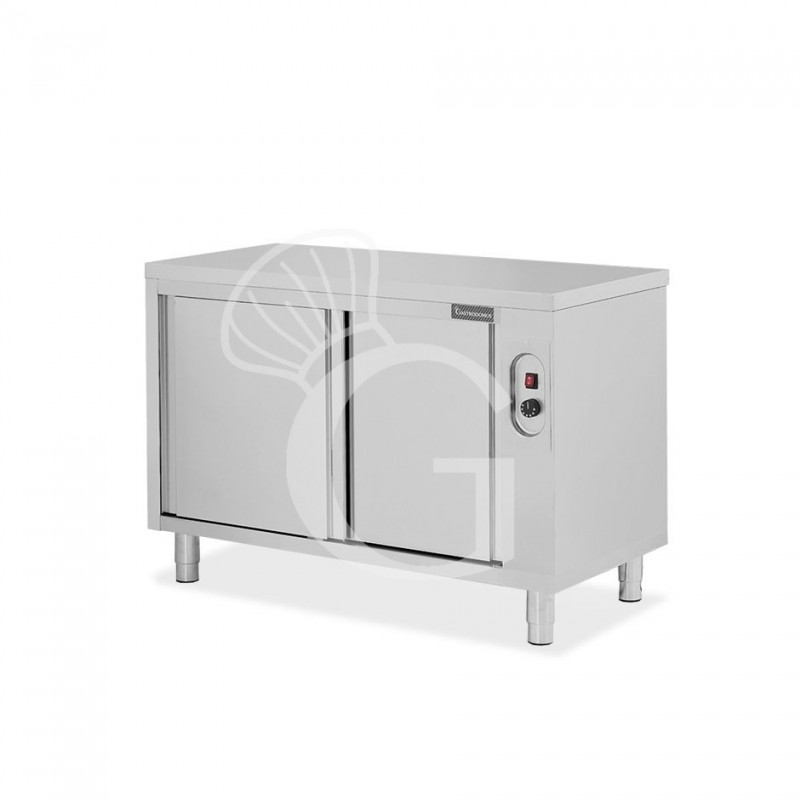 Beheizte Tisch aus Edelstahl mit Schiebetüren B 1200 mm x T 700 mm x H 850 mm