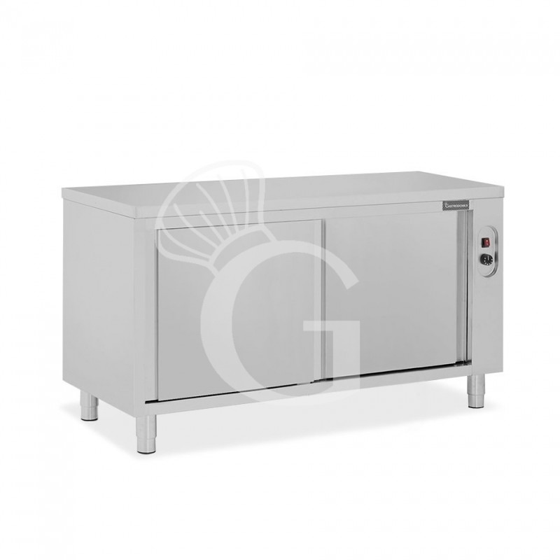 Beheizte Tisch aus Edelstahl mit Schiebetüren B 1700 mm x T 600 mm x H 850 mm
