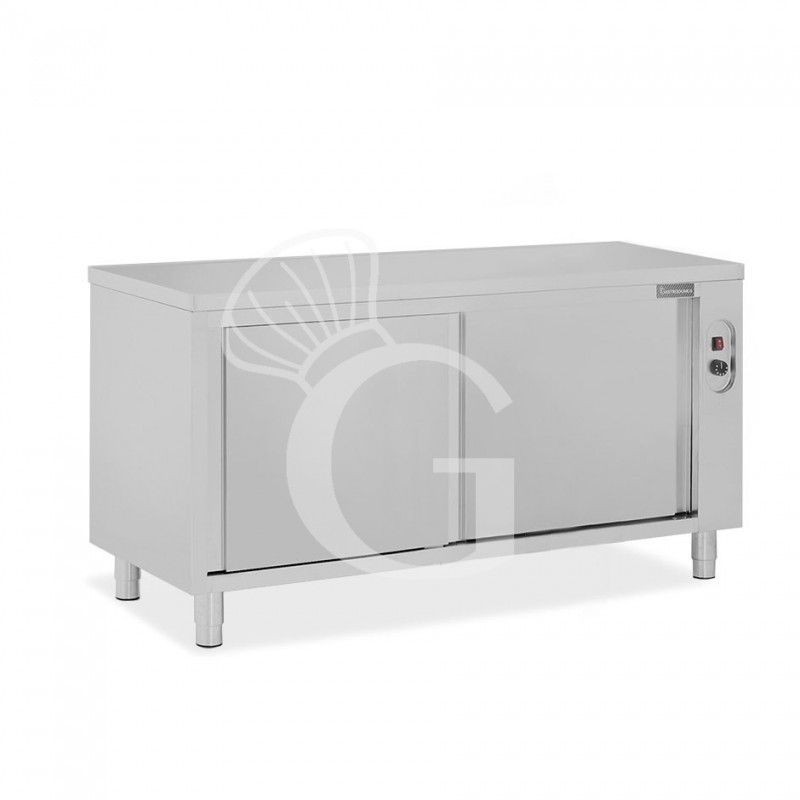 Beheizte Tisch aus Edelstahl mit Schiebetüren B 1800 mm x T 700 mm x H 850 mm