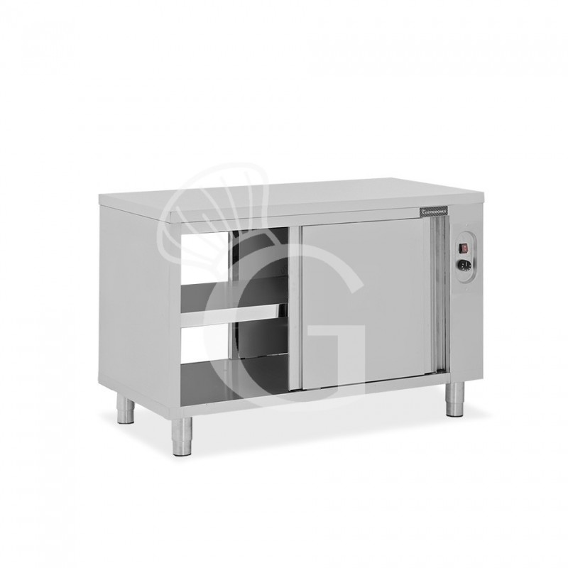 Beheizte durchreichetisch aus Edelstahl mit Schiebetüren B 1300 mm x T 600 mm x H 850 mm