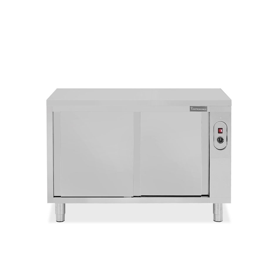 Beheizte durchreichetisch aus Edelstahl mit Schiebetüren B 1300 mm x T 700 mm x H 850 mm