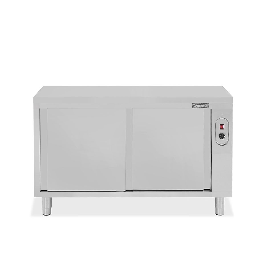 Beheizte durchreichetisch aus Edelstahl mit Schiebetüren B 1400 mm x T 600 mm x H 850 mm