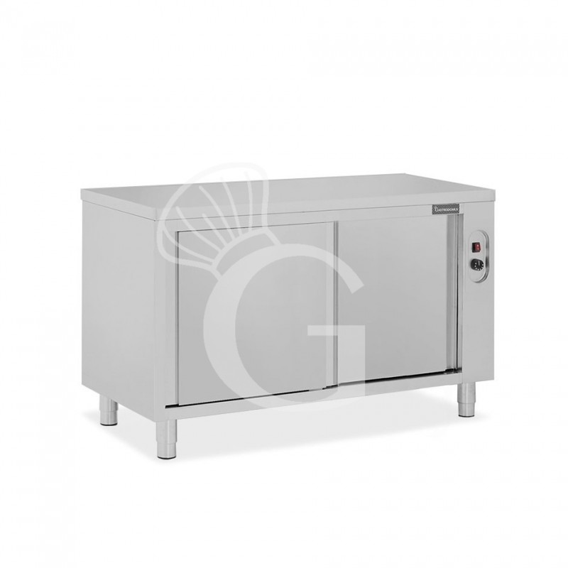 Beheizte durchreichetisch aus Edelstahl mit Schiebetüren B 1400 mm x T 700 mm x H 850 mm