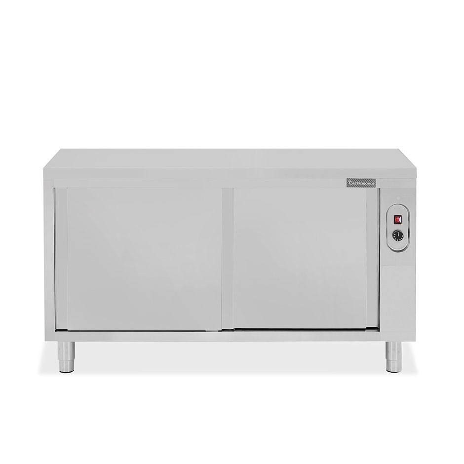 Beheizte durchreichetisch aus Edelstahl mit Schiebetüren B 1600 mm x T 600 mm x H 850 mm