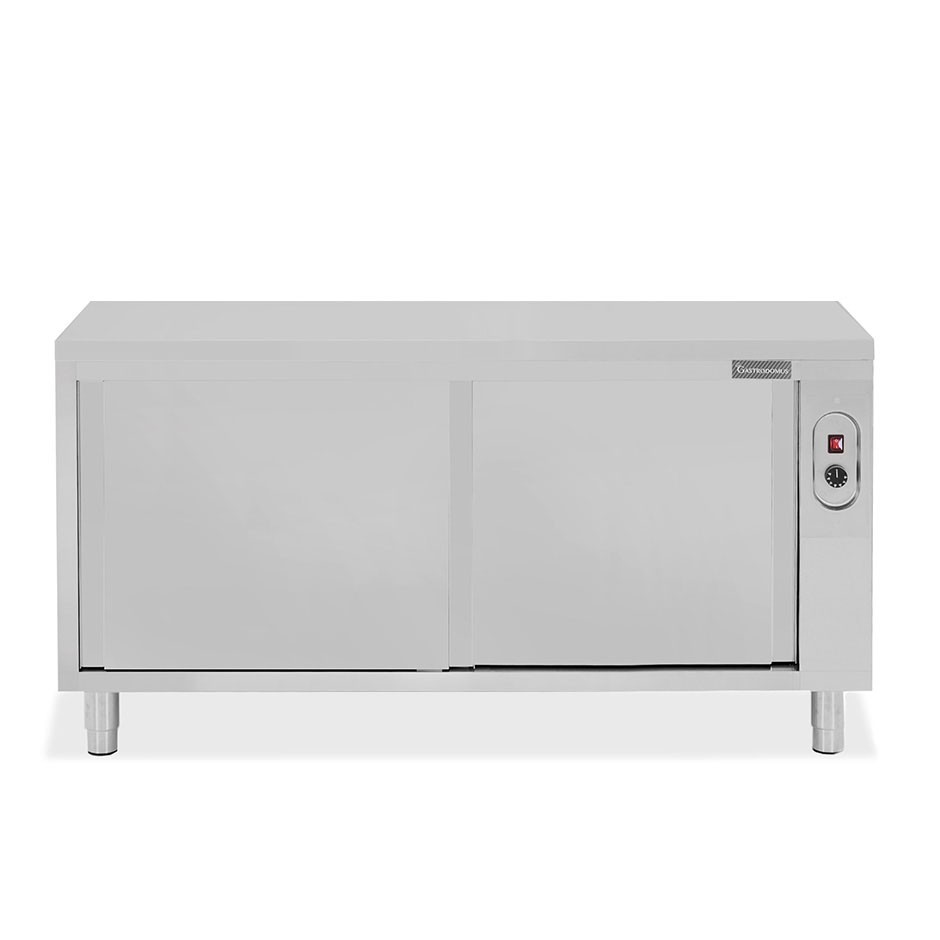 Beheizte durchreichetisch aus Edelstahl mit Schiebetüren B 1900 mm x T 600 mm x H 850 mm
