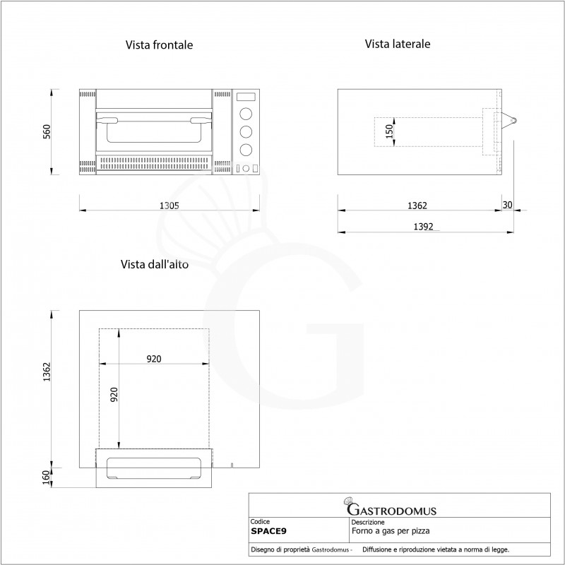 Gas-Pizzaofen für 9 Pizzen (Ø 300 mm)