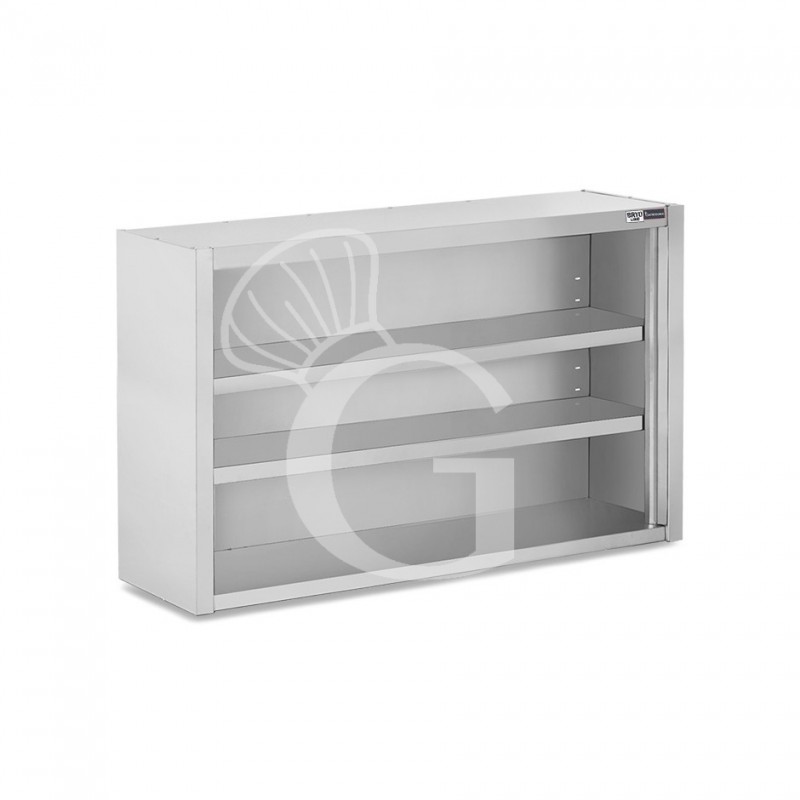 Offener Wandhängeschrank, Edelstahl, 2 Regalböden, B 1400 mm x T 400 mm x H 1000 mm