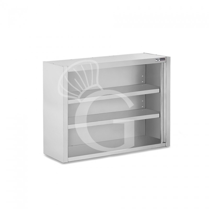 Offener Wandhängeschrank, Edelstahl, 2 Zwischenböden, B 1000 mm x T 400 mm x H 1000 mm