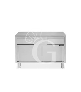Schranktisch aus Edelstahl 2 Schiebetüren 2 Schubladen B 1000 mm x T 700 mm x H 850 mm