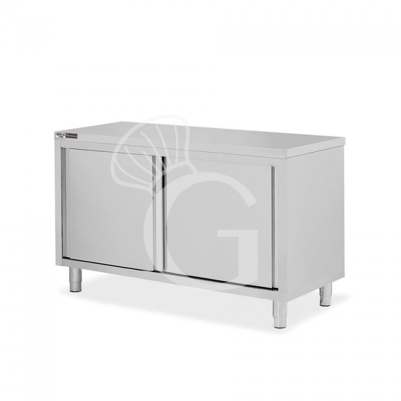 Schranktisch / Arbeitsschrank, Edelstahl, 2 Schiebetüren, B 1400 mm x T 700 mm x H 850 mm